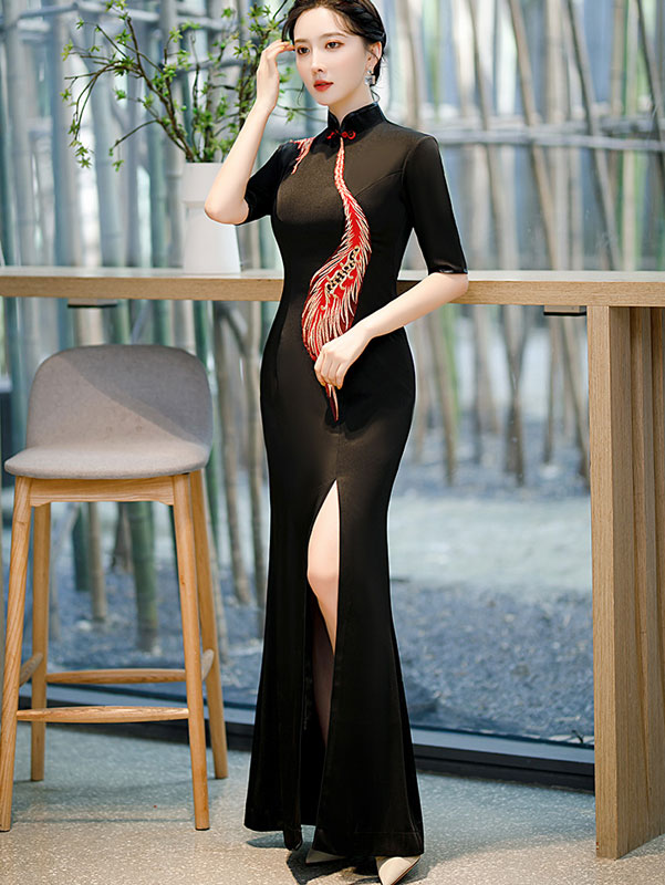 3COLOUR★Slit cheongsam two-piece dress 313 Women Chinese New Year Traditional Cheongsam Dress Frog