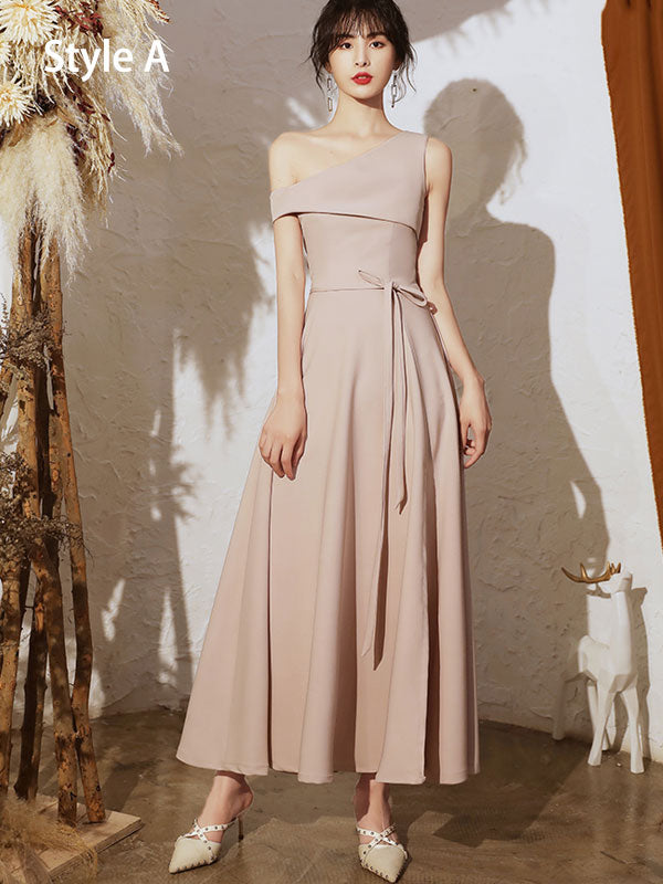 Pink Bridesmaid Ankle Length Belt Wedding Prom Dress