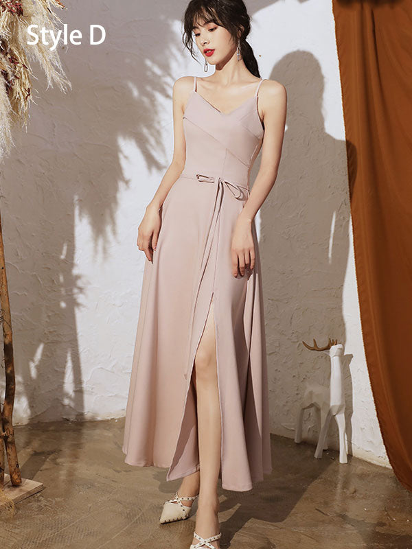 Pink Bridesmaid Ankle Length Belt Wedding Prom Dress