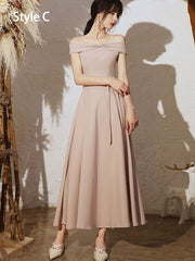 Pink Bridesmaid Ankle Length Belt Wedding Prom Dress