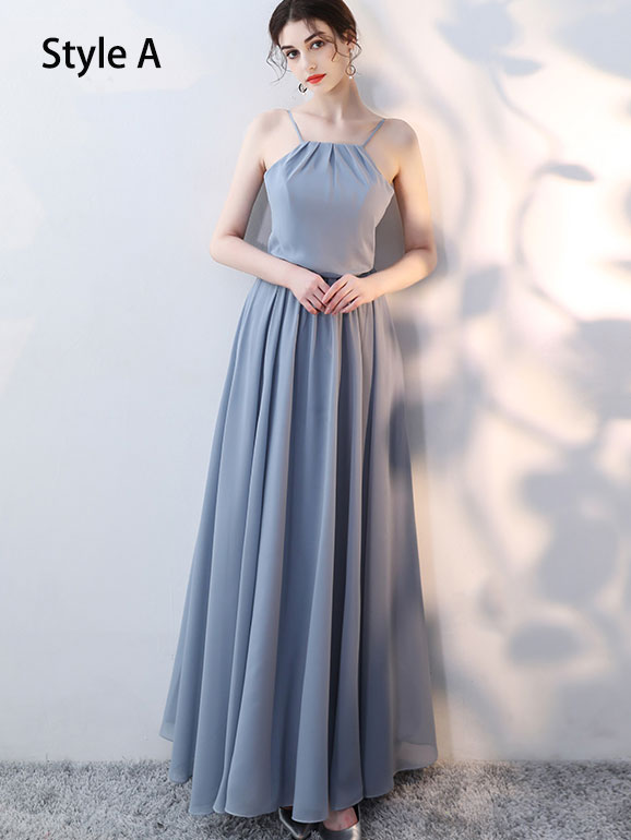 Blue Pink Bridesmaid Ankle Length A-Line Wedding Prom Dress