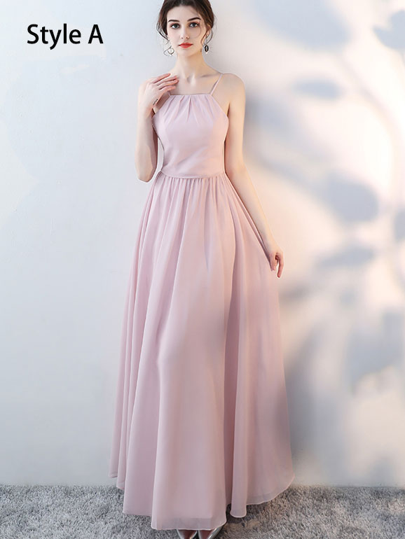 Blue Pink Bridesmaid Ankle Length A-Line Wedding Prom Dress