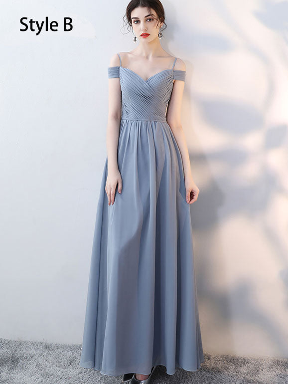 Blue Pink Bridesmaid Ankle Length A-Line Wedding Prom Dress