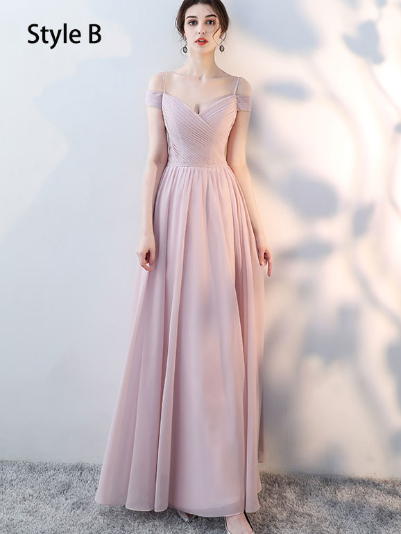 Blue Pink Bridesmaid Ankle Length A-Line Wedding Prom Dress