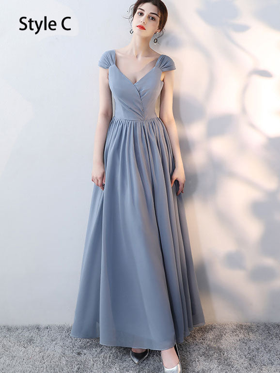 Blue Pink Bridesmaid Ankle Length A-Line Wedding Prom Dress