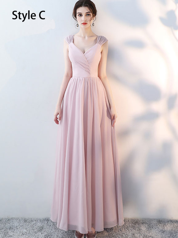 Blue Pink Bridesmaid Ankle Length A-Line Wedding Prom Dress
