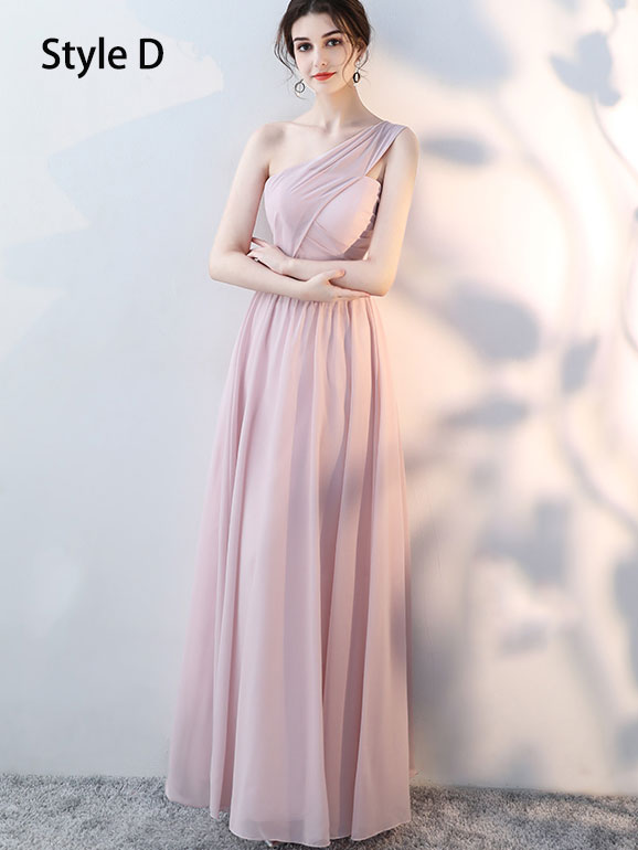 Blue Pink Bridesmaid Ankle Length A-Line Wedding Prom Dress