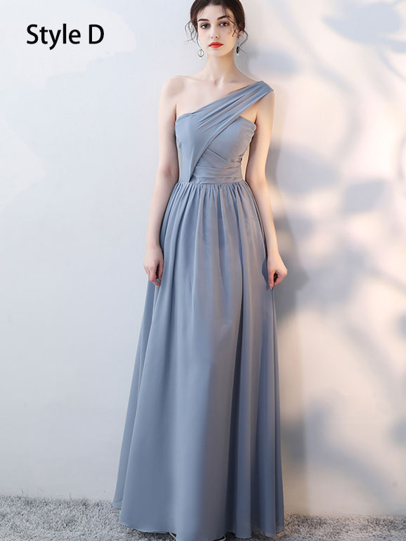 Blue Pink Bridesmaid Ankle Length A-Line Wedding Prom Dress