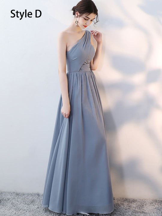 Blue Pink Bridesmaid Ankle Length A-Line Wedding Prom Dress