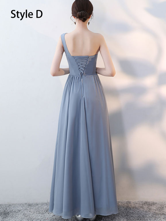 Blue Pink Bridesmaid Ankle Length A-Line Wedding Prom Dress