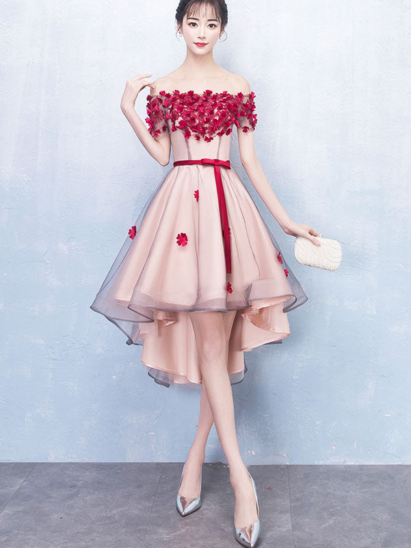 Off Shoulder Tulle Short Dress with High Low Hem