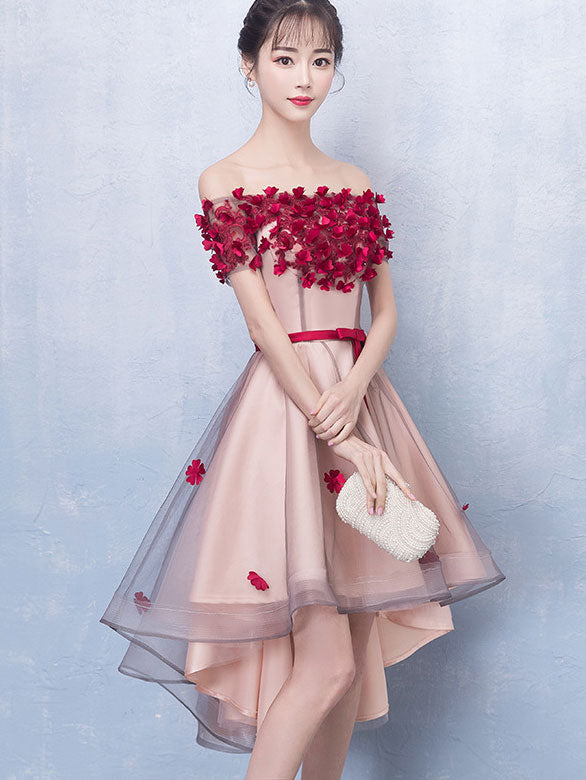 Off Shoulder Tulle Short Dress with High Low Hem