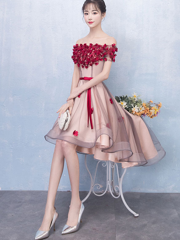 Off Shoulder Tulle Short Dress with High Low Hem