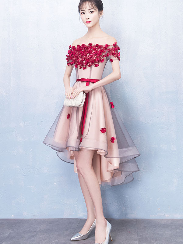 Off Shoulder Tulle Short Dress with High Low Hem
