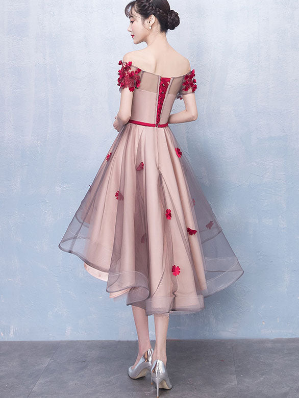 Off Shoulder Tulle Short Dress with High Low Hem