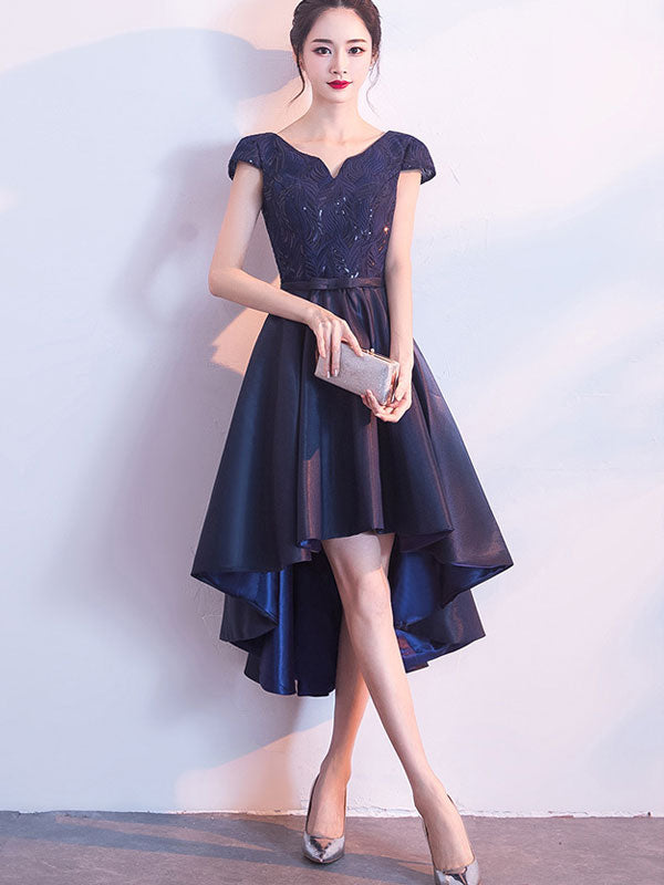 Red Blue Sequined High Low Hem Party Dress