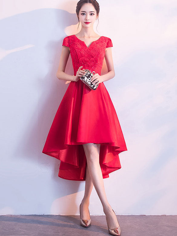 Red Blue Sequined High Low Hem Party Dress
