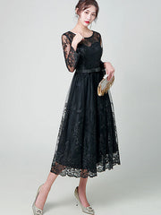 Black Illusion Floral Lace Overlay A-Line Dress