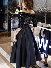 Black Sequined Fit & Flare Off-Shoulder Dress