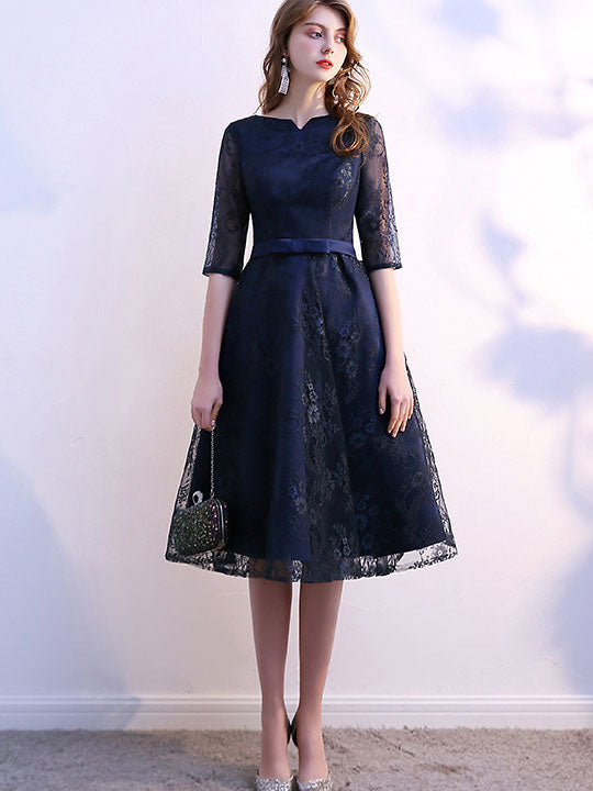 Blue Lace Overlay A-Line Mid Tea Dress