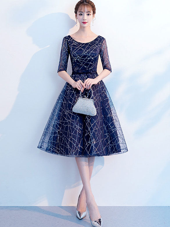 Black Sequined Stripe A-Line Dress