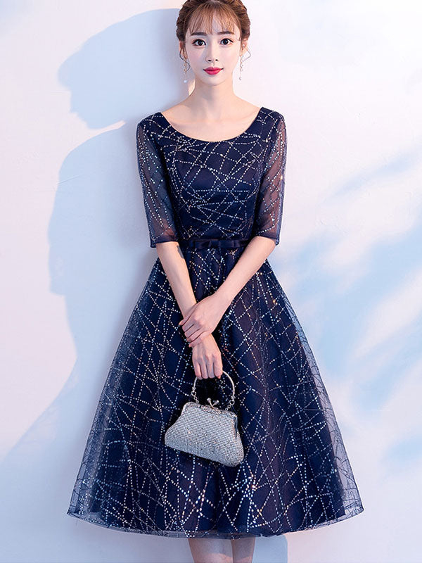 Black Sequined Stripe A-Line Dress