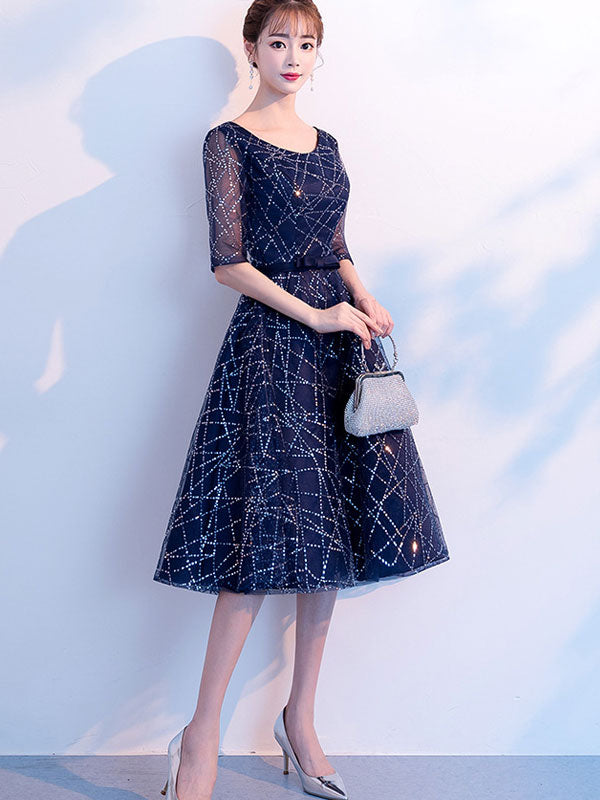 Black Sequined Stripe A-Line Dress