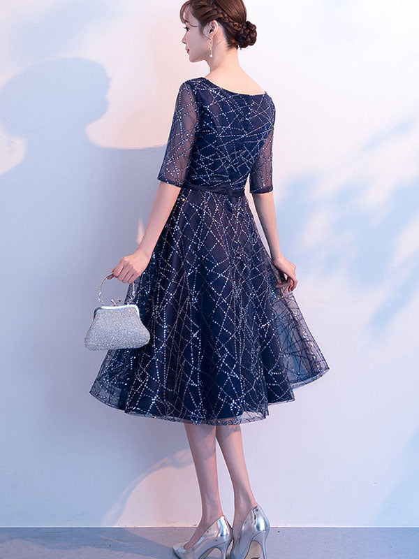 Black Sequined Stripe A-Line Dress