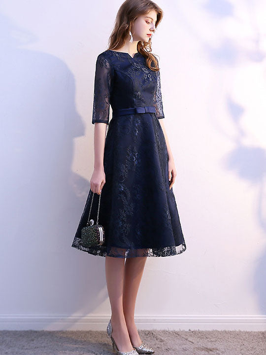 Blue Lace Overlay A-Line Mid Tea Dress