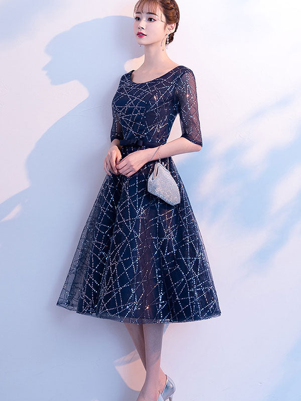 Black Sequined Stripe A-Line Dress