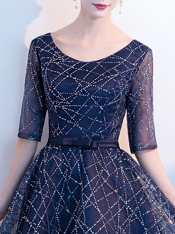 Black Sequined Stripe A-Line Dress