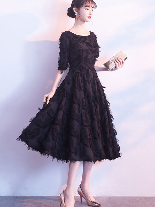 Black Red A-Line Mid Formal Dress