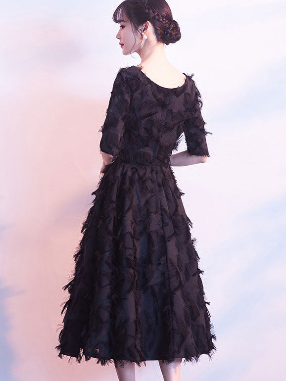 Black Red A-Line Mid Formal Dress