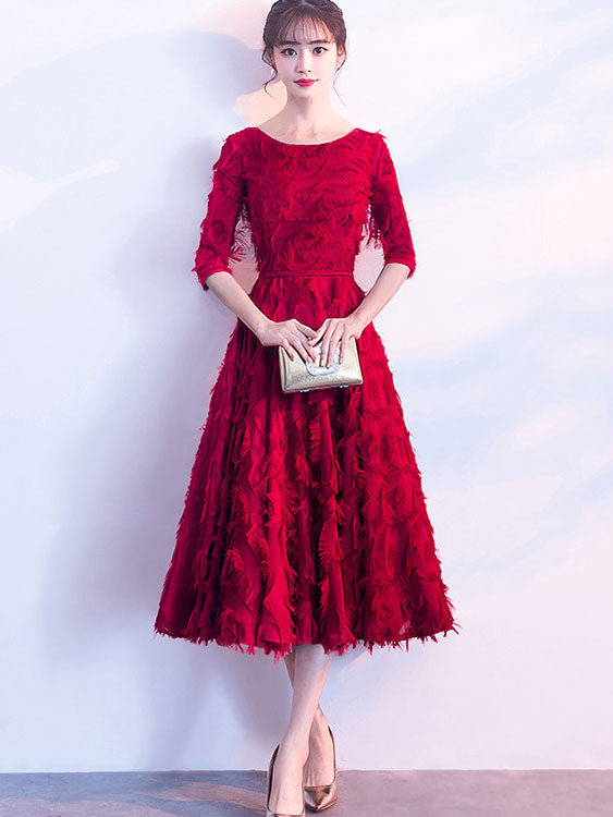 Black Red A-Line Mid Formal Dress