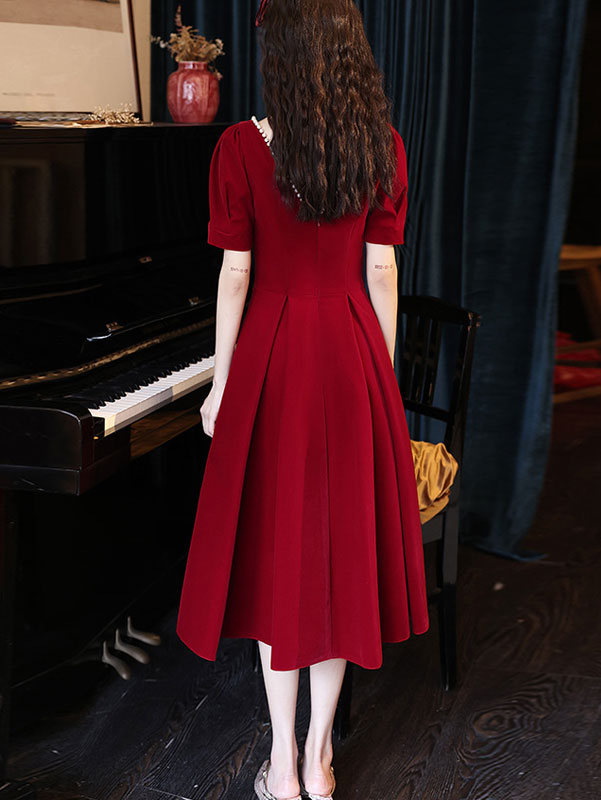 Red Beaded Sweetheart Fit & Flare Tea Dress