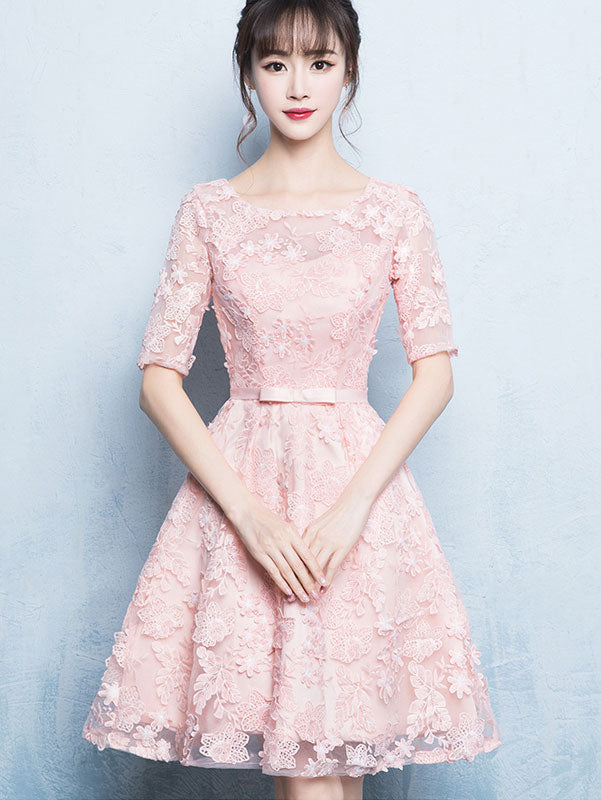 Fit & Flare Bridesmaid Party Dress with Lace Overlay