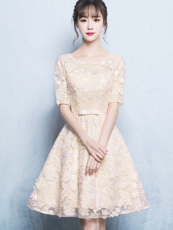 Fit & Flare Bridesmaid Party Dress with Lace Overlay