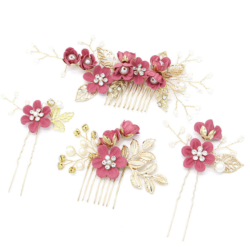 4 Pics Rhinestone Flower Bridesmaids Wedding Hair Combs Pins