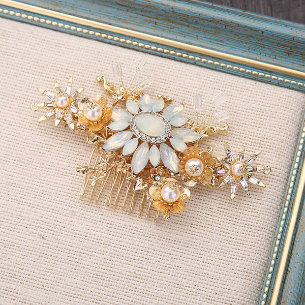 Floral Vine Hair Clips Comb with Crystals and Pearls