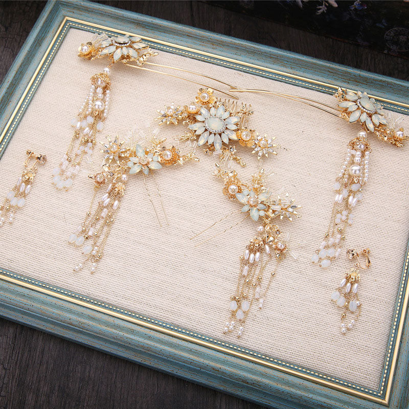 Floral Vine Hair Clips Comb with Crystals and Pearls