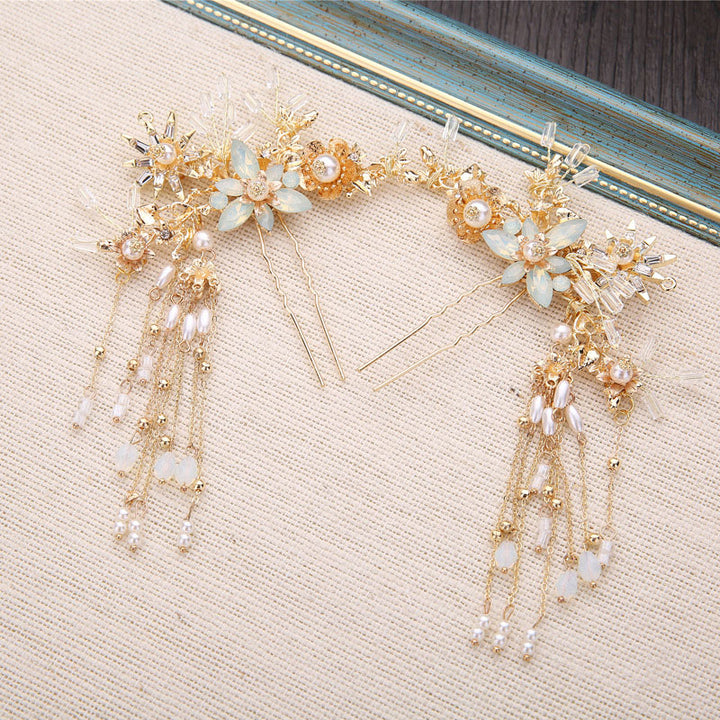 Floral Vine Hair Clips Comb with Crystals and Pearls