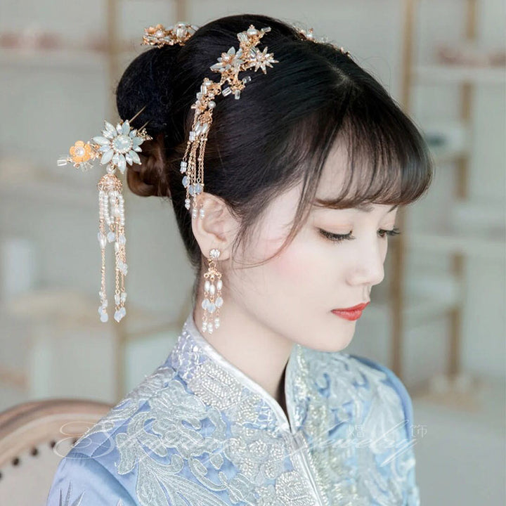 Floral Vine Hair Clips Comb with Crystals and Pearls