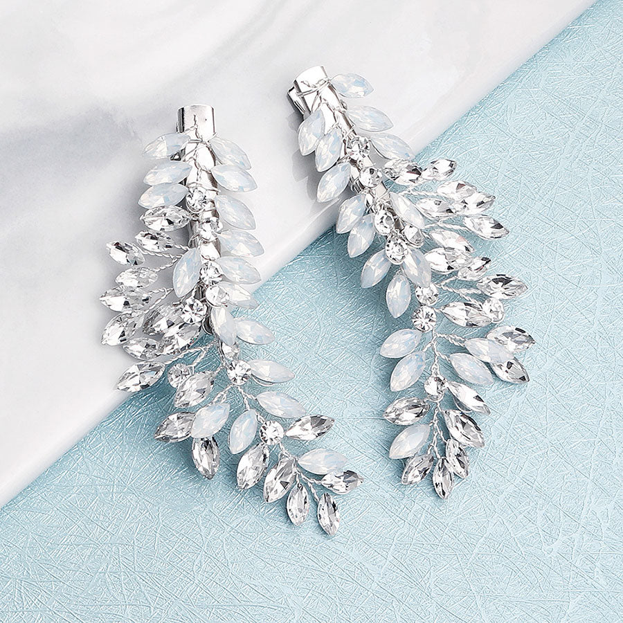 2 Pieces Rhinestone Crystal Flower Bride Wedding Hair Side Clips