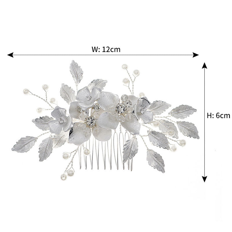 Silver Pink Rhinestone Alloy Flower Bride Wedding Hair Comb