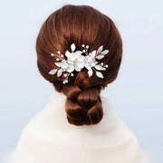 Silver Pink Rhinestone Alloy Flower Bride Wedding Hair Comb