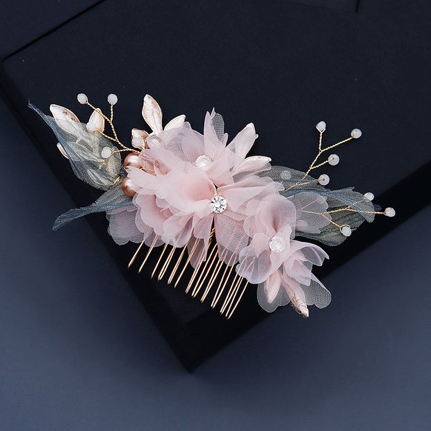 Rhinestone Fabric Flower Wedding Bridal Hair Comb