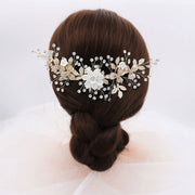 Rhinestone Leaf Ceramic Flower Bridal Wedding Hair Comb