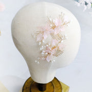 2 Pieces Pink Acrylic Flower Rhinestone Wedding Hair Combs