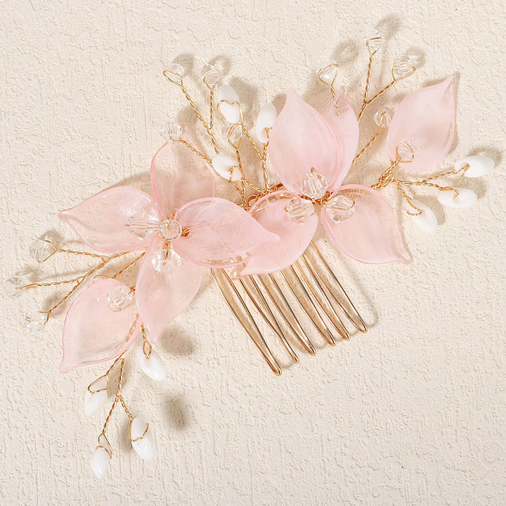 2 Pieces Pink Acrylic Flower Rhinestone Wedding Hair Combs