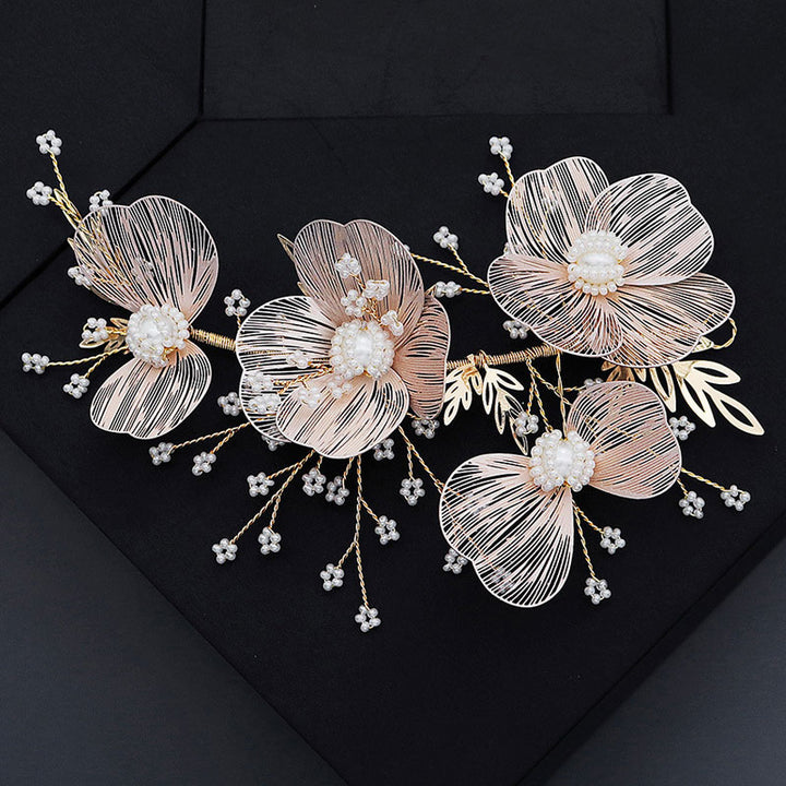 Gold Alloy Pearls Bridal Wedding Hair Vine Clip
